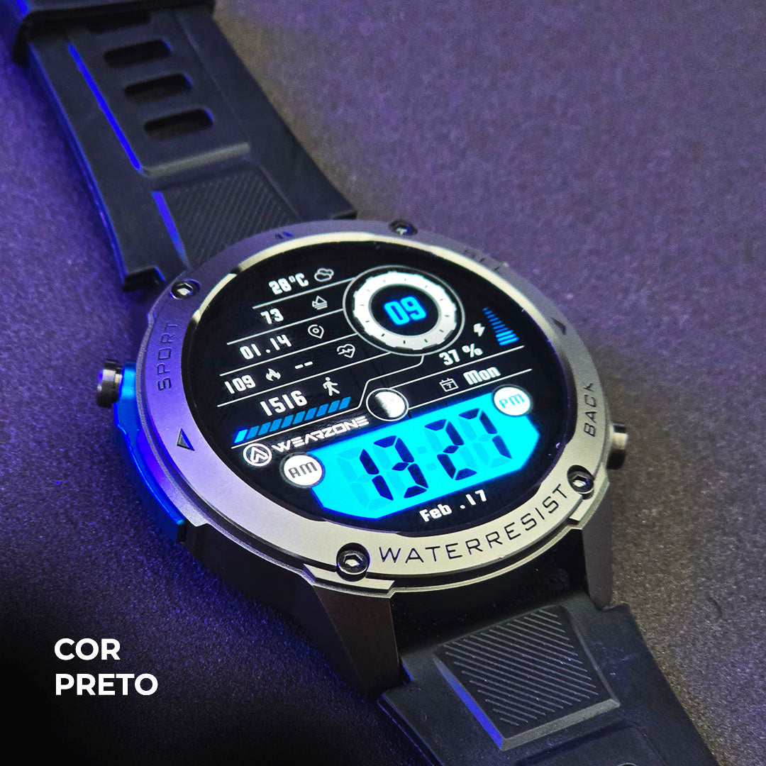 Smartwatch Militar WEARZONE BRAVE: Precisão Absoluta com GPS Dupla Frequência e Resistência 5ATM