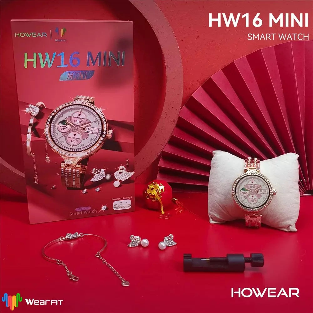 Kit Luxo Edição Limitada: Smartwatch Hw16 Mini Fashion + Bracelete e Brincos de Brinde