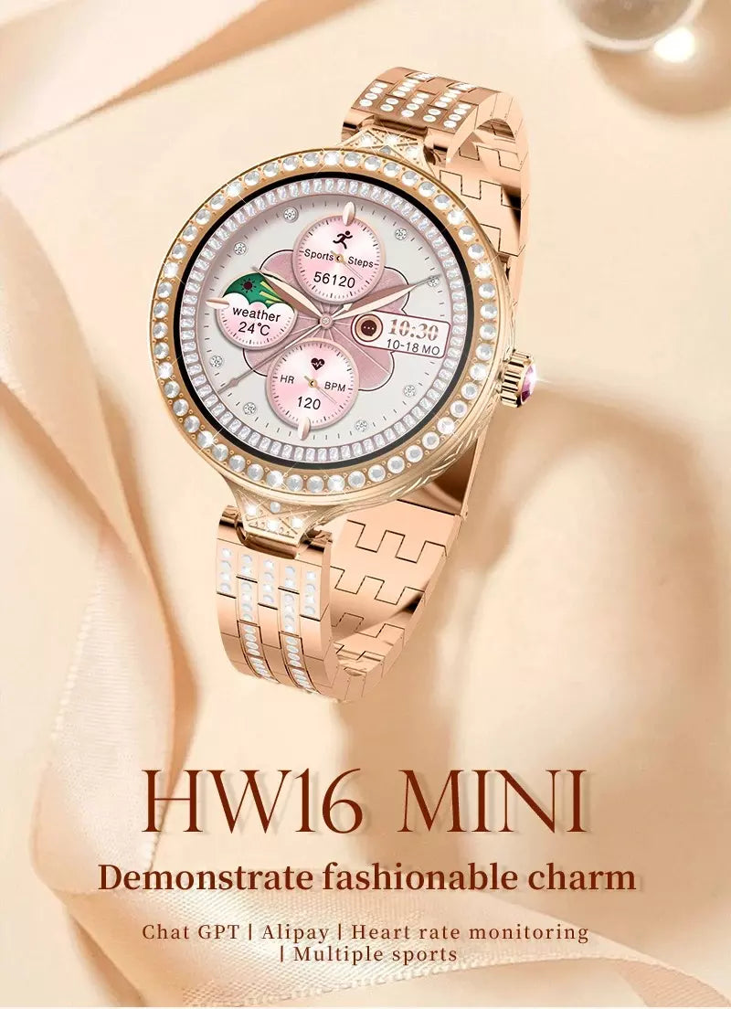 Kit Luxo Edição Limitada: Smartwatch Hw16 Mini Fashion + Bracelete e Brincos de Brinde