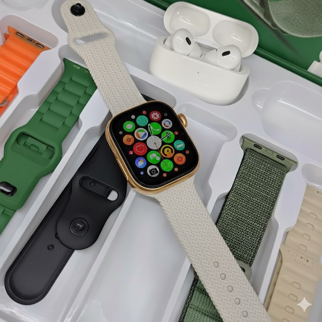 O Kit Definitivo: Smartwatch WS 80 ULTRA 2 (2ª Geração) + Fone Bluetooth e 7 Pulseiras