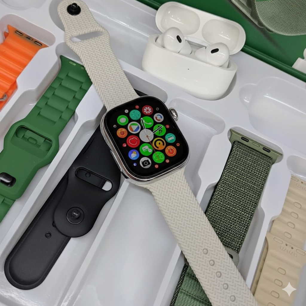 O Kit Definitivo: Smartwatch WS 80 ULTRA 2 (2ª Geração) + Fone Bluetooth e 7 Pulseiras