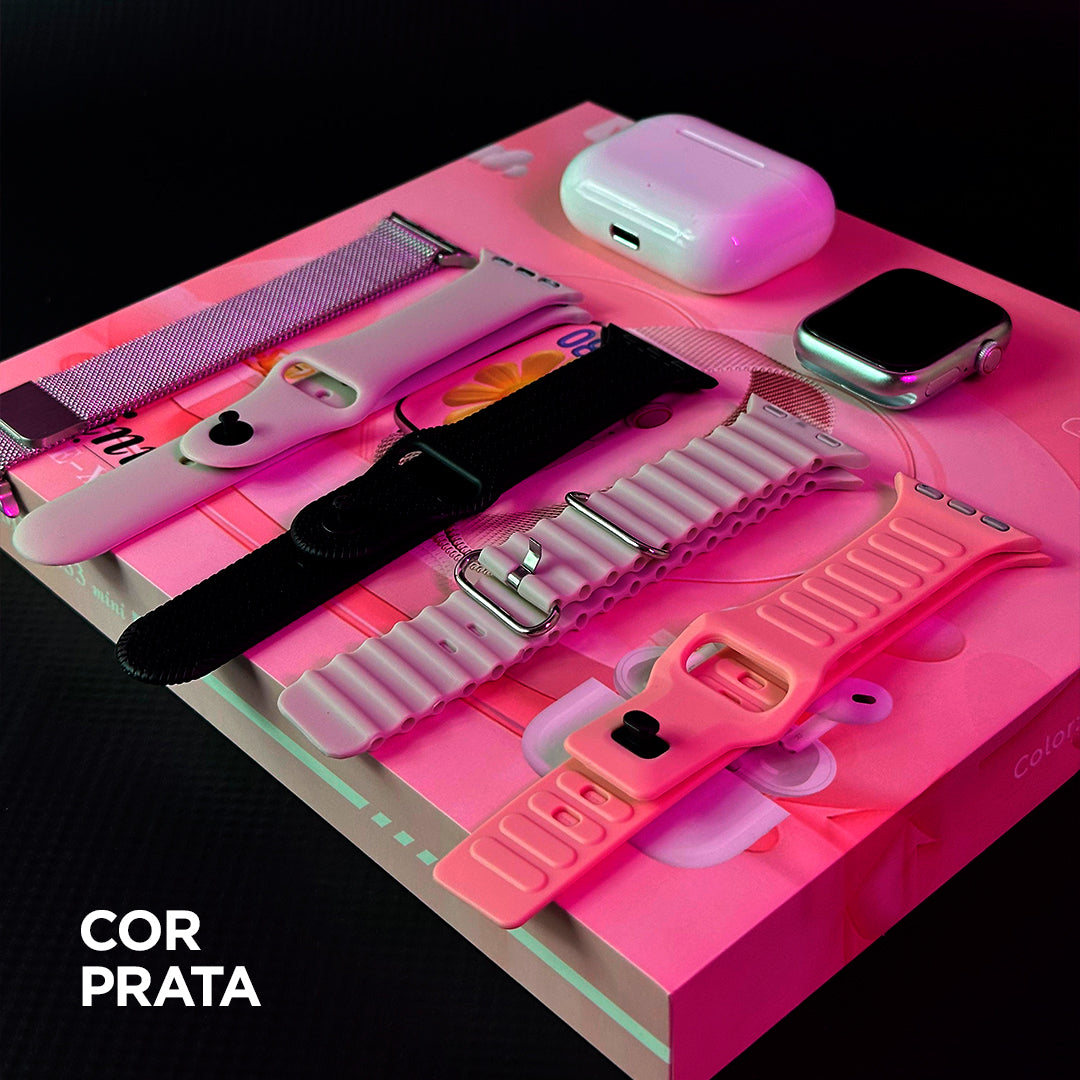 O Kit Mais Completo: Smartwatch X33 Mini com 5 Pulseiras + Fone Bluetooth de Brinde