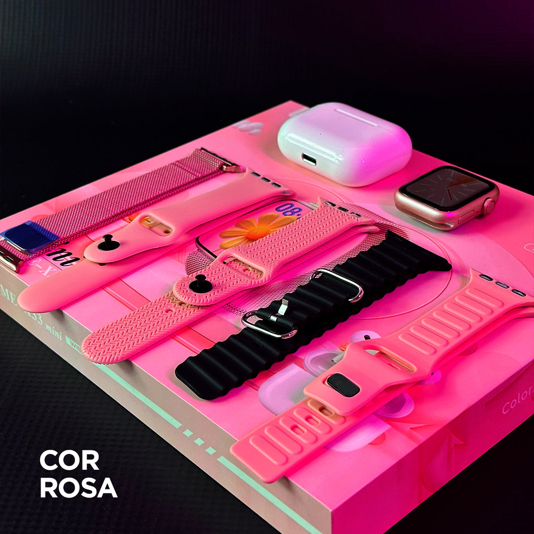 O Kit Mais Completo: Smartwatch X33 Mini com 5 Pulseiras + Fone Bluetooth de Brinde