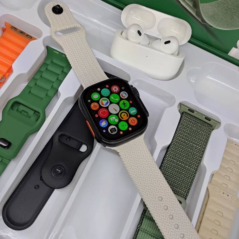 O Kit Definitivo: Smartwatch WS 80 ULTRA 2 (2ª Geração) + Fone Bluetooth e 7 Pulseiras