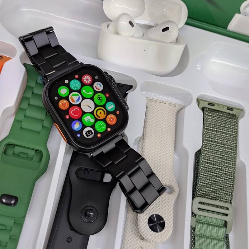 O Kit Definitivo: Smartwatch WS 80 ULTRA 2 (2ª Geração) + Fone Bluetooth e 7 Pulseiras