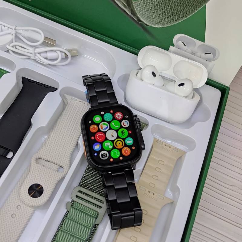 O Kit Definitivo: Smartwatch WS 80 ULTRA 2 (2ª Geração) + Fone Bluetooth e 7 Pulseiras