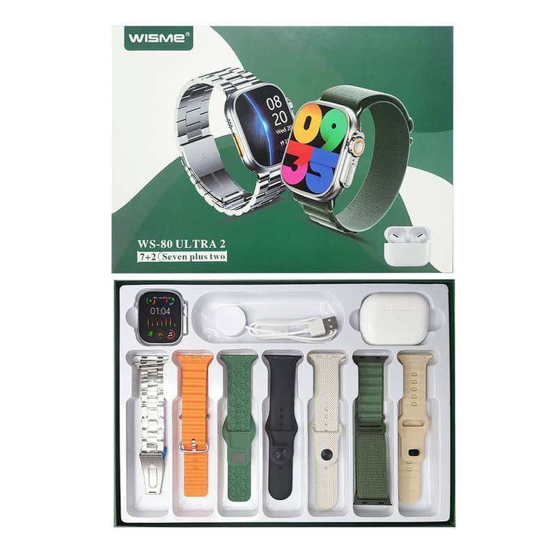 O Kit Definitivo: Smartwatch WS 80 ULTRA 2 (2ª Geração) + Fone Bluetooth e 7 Pulseiras