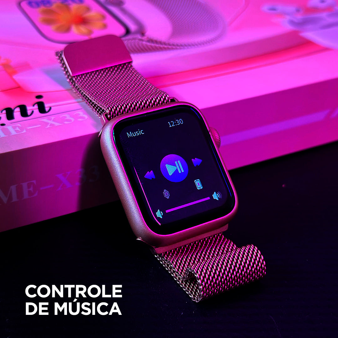 O Kit Mais Completo: Smartwatch X33 Mini com 5 Pulseiras + Fone Bluetooth de Brinde