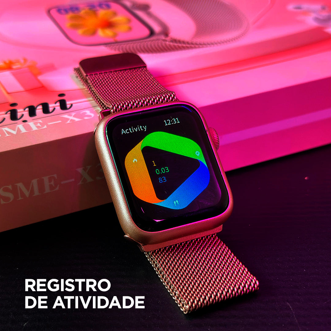O Kit Mais Completo: Smartwatch X33 Mini com 5 Pulseiras + Fone Bluetooth de Brinde